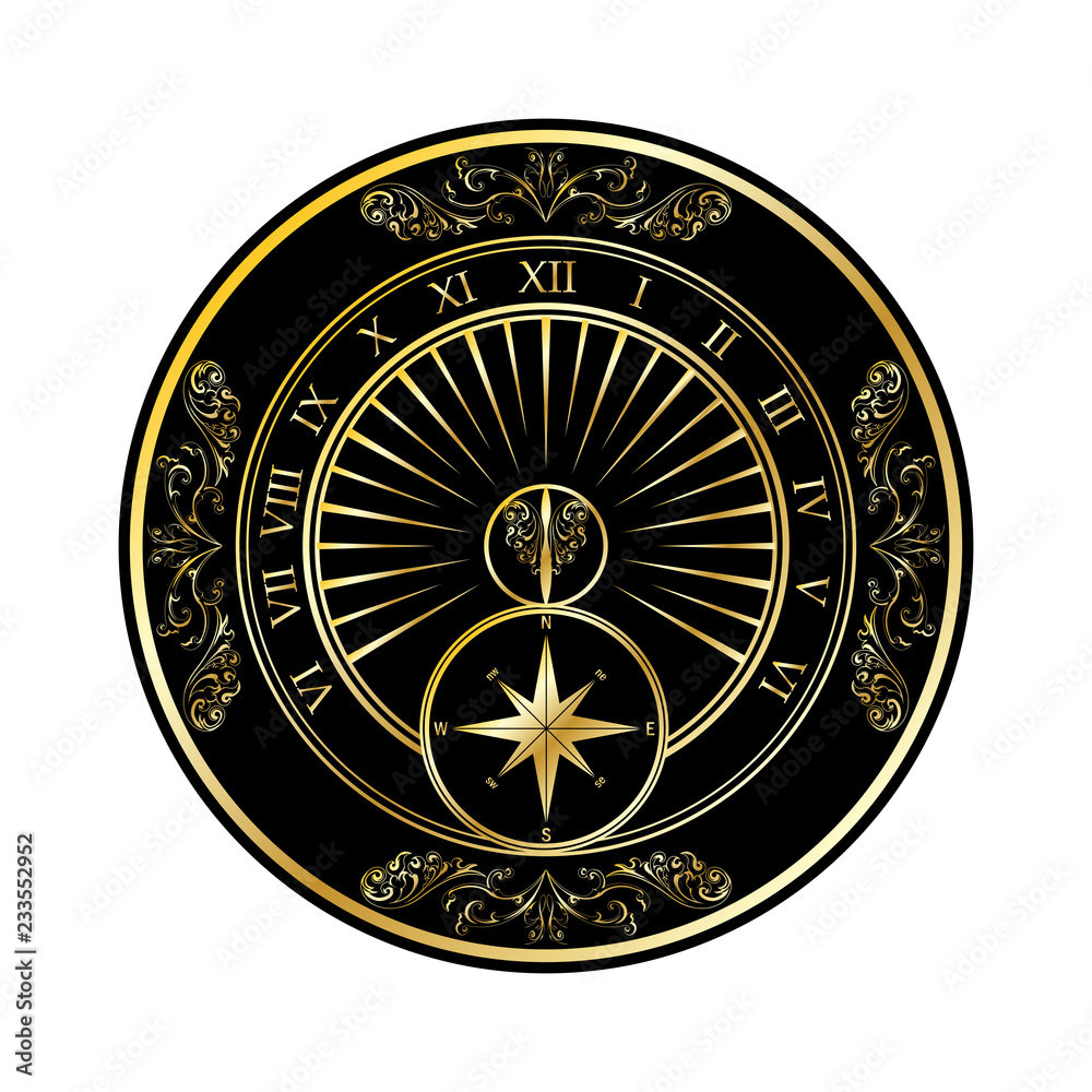Sundial golden silhouette Sundial golden silhouette