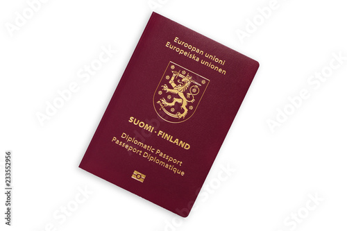 Finland red diplomatic passport isolated on white background