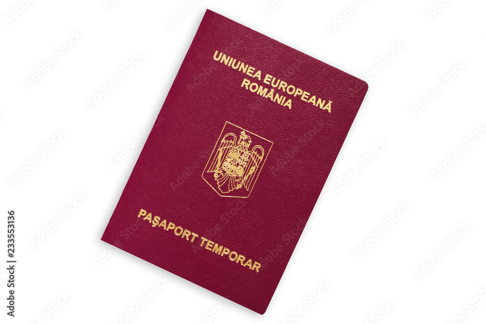 Romanian red passport isolated on white background Romanian red passport isolated on white background