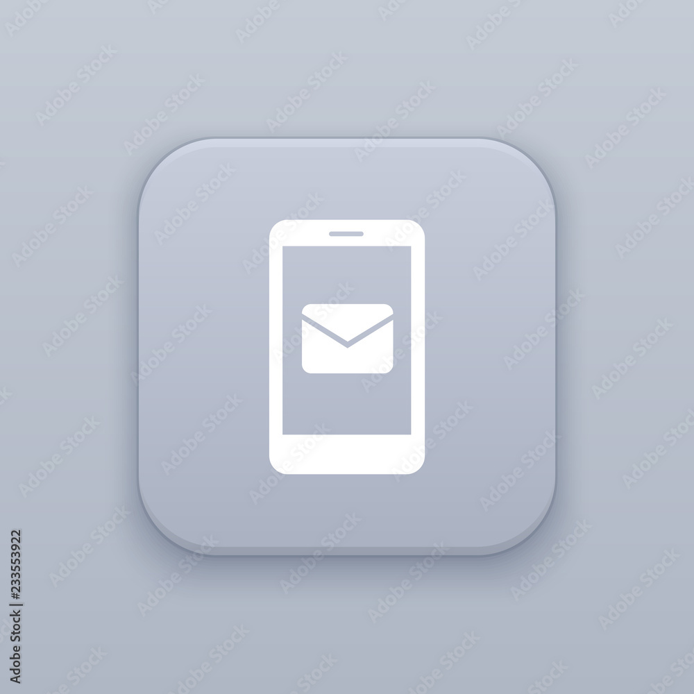 Mobile email, Mobile letter, gray vector button with white icon Mobile email, Mobile letter, gray vector button with white icon