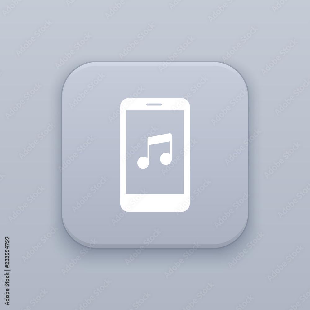 Mobile music, gray vector button with white icon Mobile music, gray vector button with white icon