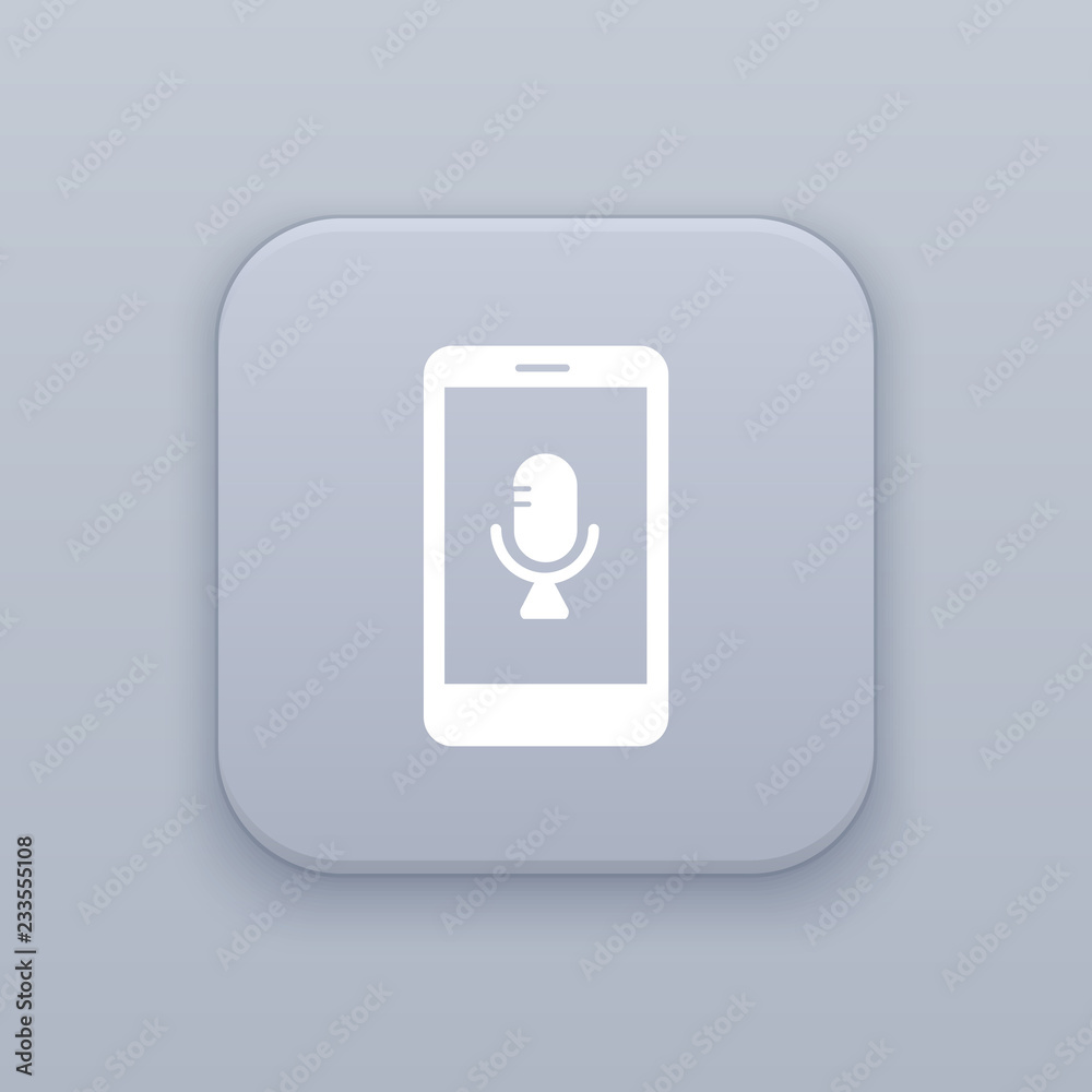 Mobile voice recorder, gray vector button with white icon Mobile voice recorder, gray vector button with white icon