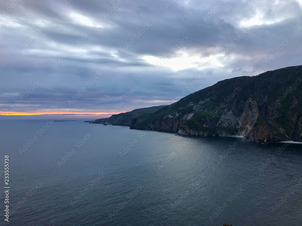 Slieve Leagues cliffs at sunset. Ireland