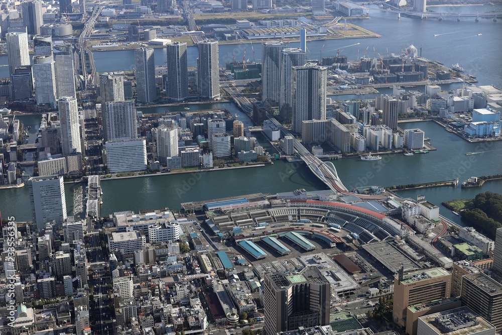 Fototapeta premium 東京の築地市場を空撮