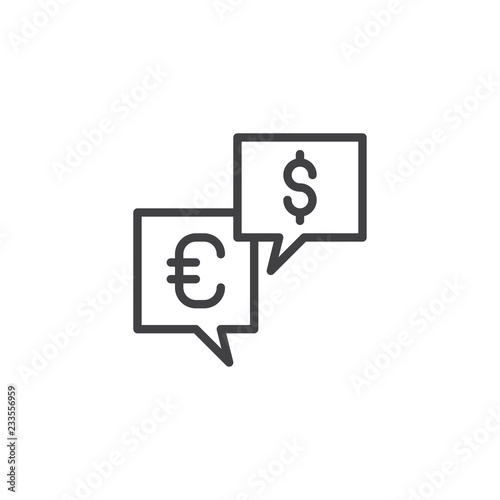 Currency money exchange outline icon. linear style sign for mobile concept and web design. Euro and Dollar speech bubble simple line vector icon. Symbol, logo illustration. Pixel perfect vector