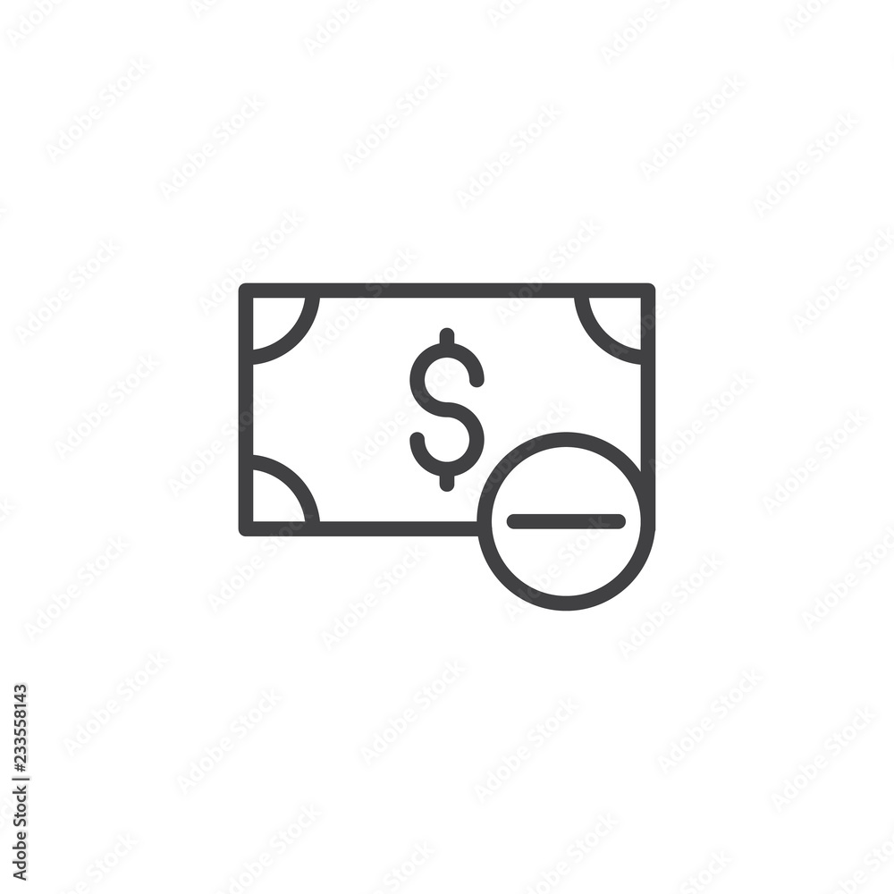 Dollar cancel outline icon. linear style sign for mobile concept and web design. Money minus simple line vector icon. Symbol, logo illustration. Pixel perfect vector graphics Dollar cancel outline icon. linear style sign for mobile concept and web design. Money minus simple line vector icon. Symbol, logo illustration. Pixel perfect vector graphics