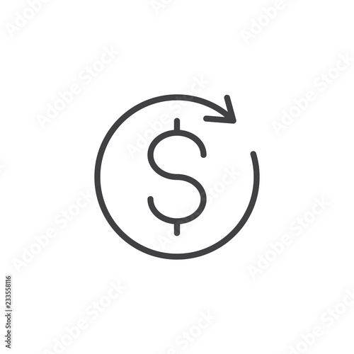 Refresh, exchange dollar outline icon. linear style sign for mobile concept and web design. Rotate arrow and dollar simple line vector icon. Symbol, logo illustration. Pixel perfect vector graphics