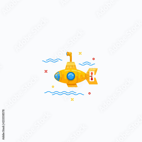 Flat Style Tiny Cartoon Submarine Icon Illustration.