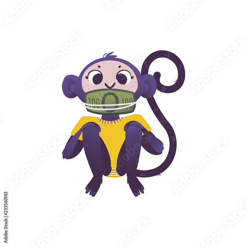 Wallpaper Mural Vector illustration of monkey dont speak because his mouth covered and tied by green banknotes of one hundred in flat style isolated on white background for bribe concept. Torontodigital.ca