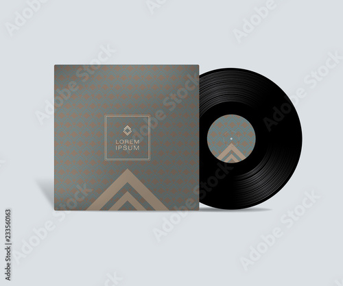 Realistic Vinyl Record with Cover Mockup. Vector realistic 3d music gramophone vinyl LP record with cover icon closeup isolated on white background.