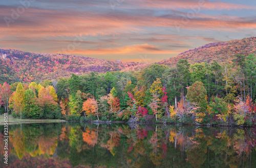 Fall Foliage Reflected in the Lake at  Cheaha State Park, Alabama