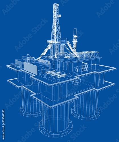 Offshore oil rig drilling platform concept. Vector