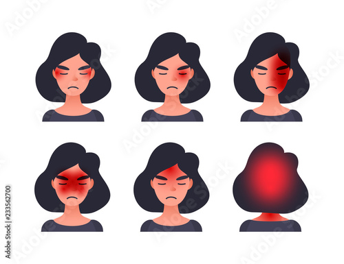 Set of headache types on different area