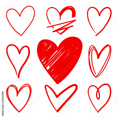 Hand Drawn Sketched Vector Heart Shapes