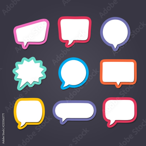Colored text bubbles set balloons speech design vector template background.