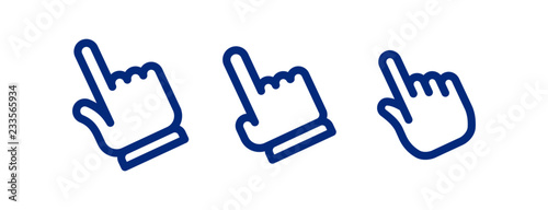 Clicking hand icons, cursor pointer vector set