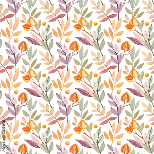 Watercolor hand-painted botanical floral leaves illustration seamless pattern on white background