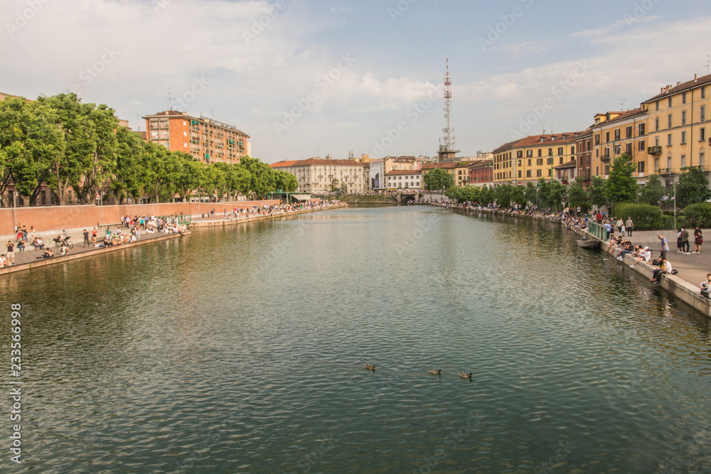 Fototapeta premium Milan, Darsena view on the canal, Italy