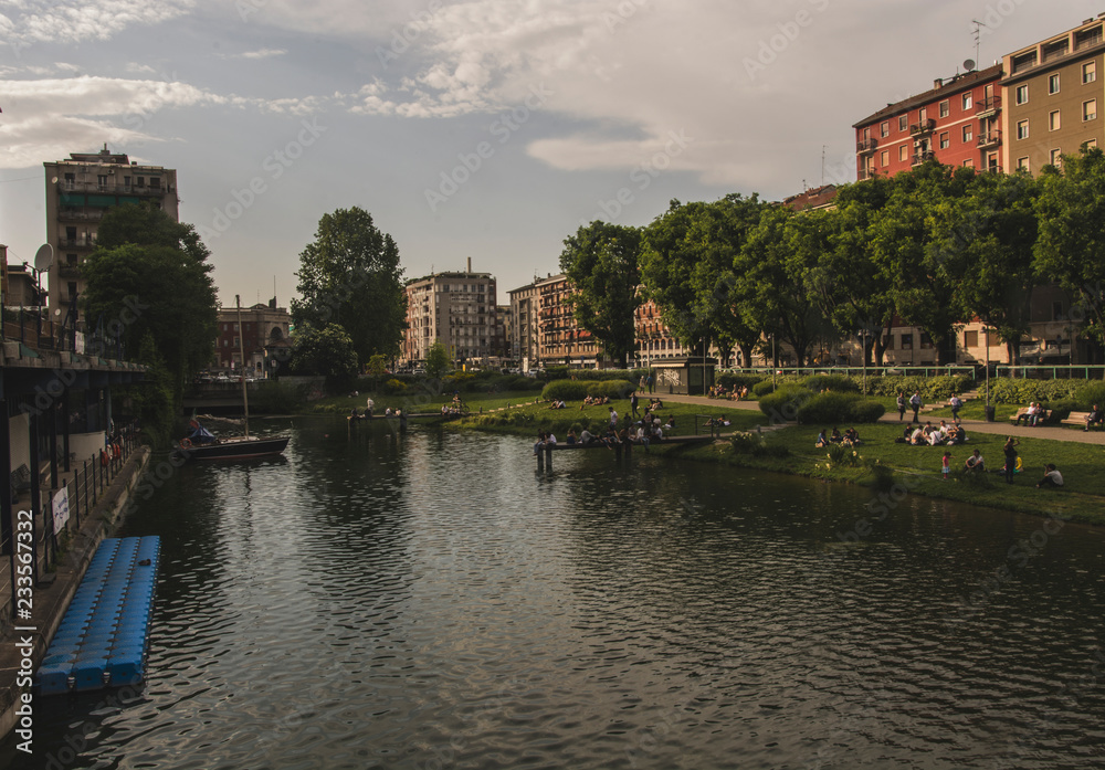 Fototapeta premium Milan, Darsena view on the canal, Italy