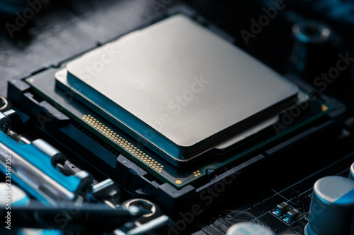 Close-up of CPU Chip Processor. Selective Focus photo