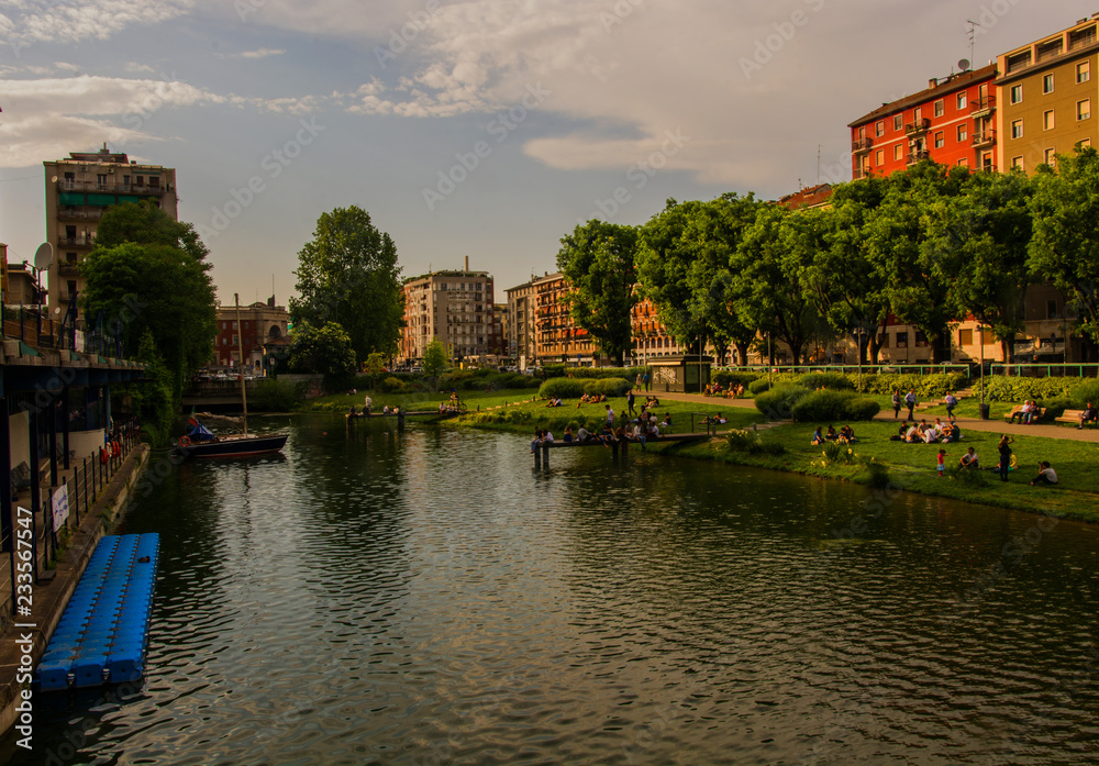 Naklejka premium Milan, Darsena view on the canal, Italy