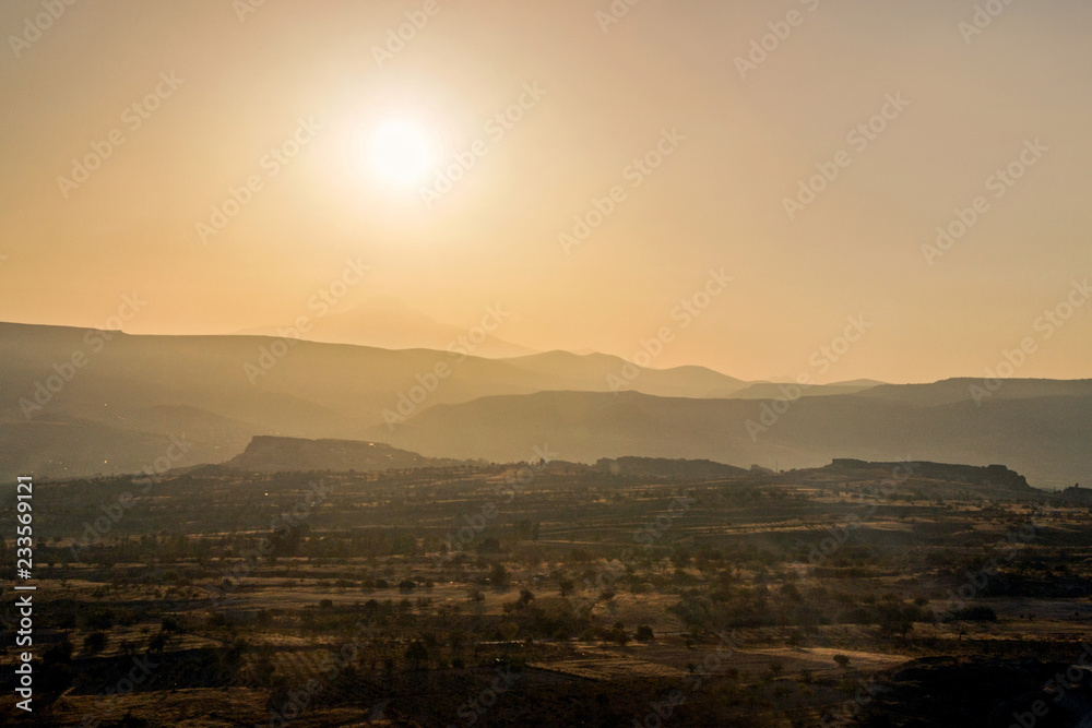 mountain range at sunrise in Cappadocia mountain range at sunrise in Cappadocia