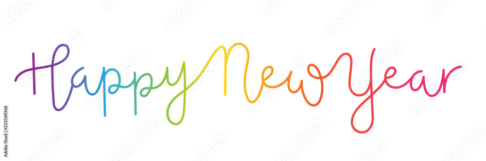 HAPPY NEW YEAR rainbow-colored hand lettering banner HAPPY NEW YEAR rainbow-colored hand lettering banner
