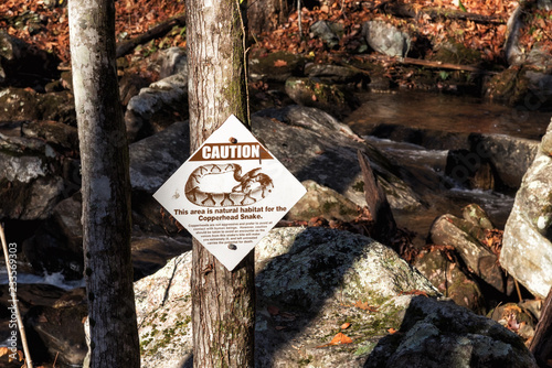 Copperhead Snake Warning Sign at Anna Ruby Falls Georgia USA