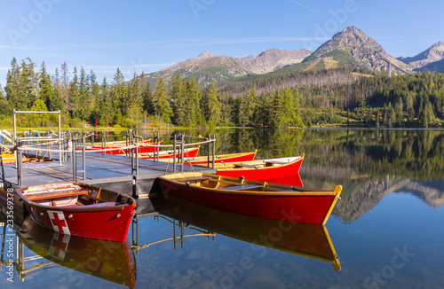 nice boats on mountain lake