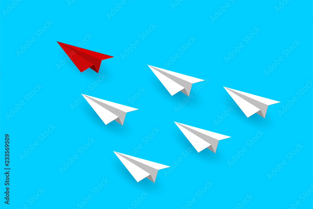Wunschmotiv: Paper plane red and white are competition to destination go to success goal. on backgro