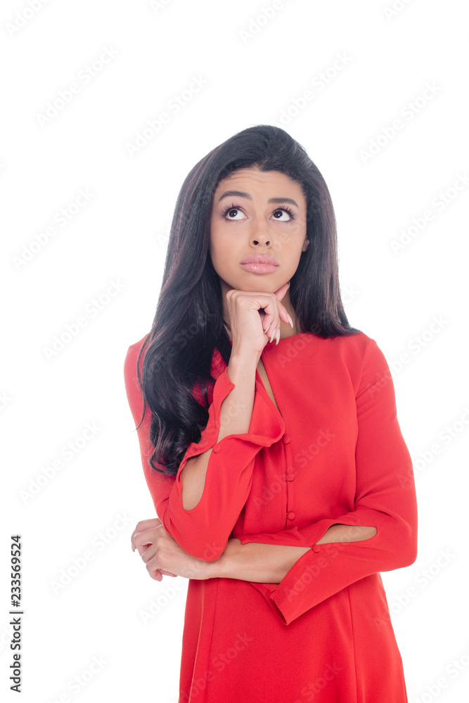 dreamy african american girl posing isolated on white dreamy african american girl posing isolated on white