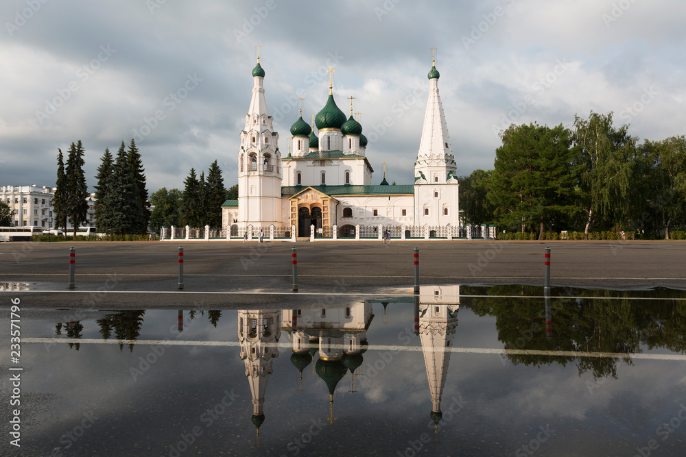 Temple of Elijah the Prophet in Yaroslavl on a summer day after rain, Russia