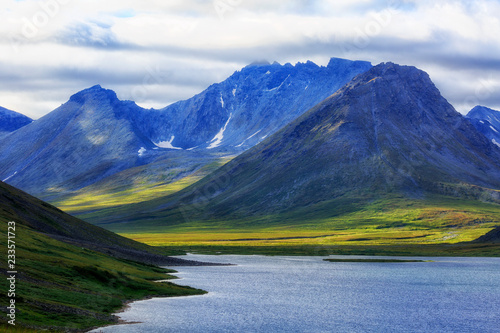 Polar Urals, a summer landscape with mountains, a lake of Hadata.