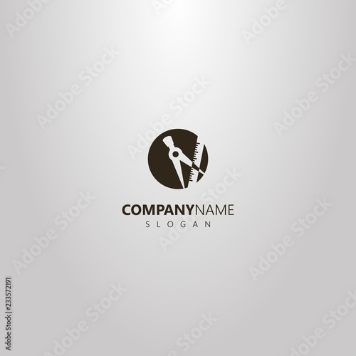 black and white simple vector round negative space logo of dividers and ruler