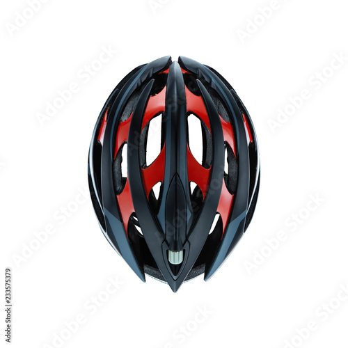 Isolated black and red bicycle helmet creative lighting with white background