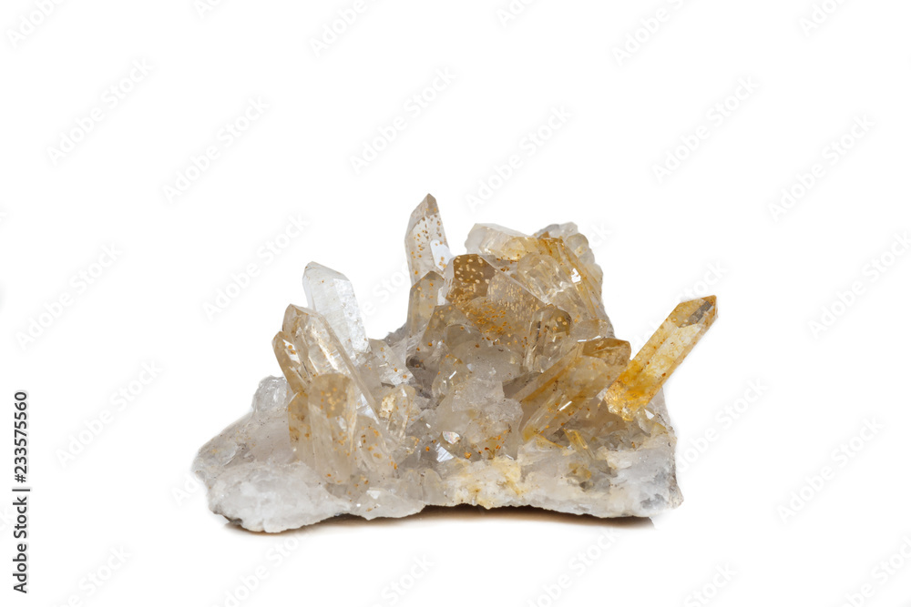 Obraz premium Macro Mineral Stone Crystals Citrine on a white background
