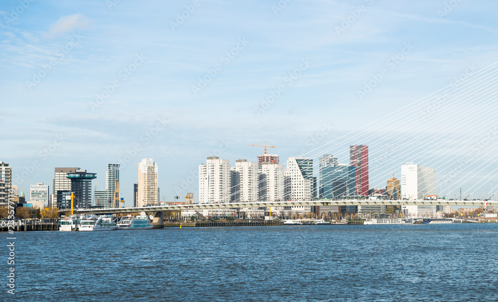 skyline from rotterdam with the meuse river