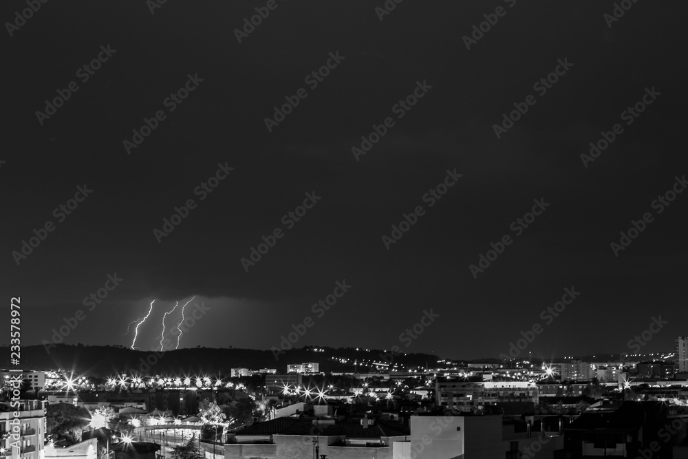 Lightning in Sabadell city, Barcelona, Spain