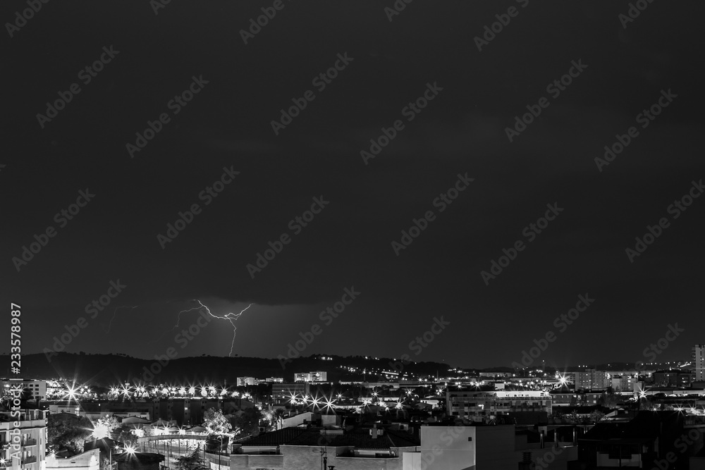 Fototapeta premium Lightning in Sabadell city, Barcelona, Spain