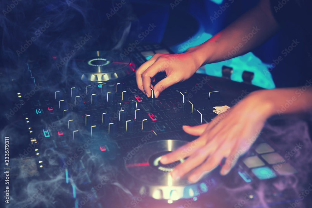 Disc Jockey (DJ) Entertainment with EDM Dance Music Mixer CD Player in