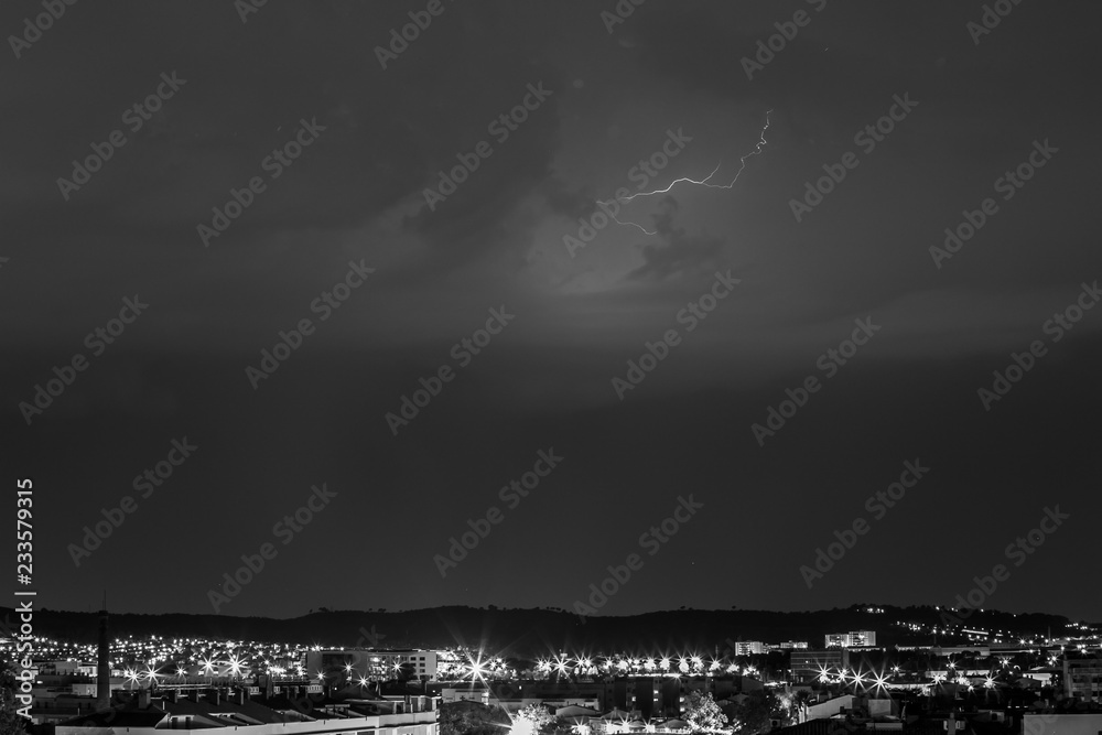 Fototapeta premium Lightning in Sabadell city, Barcelona, Spain