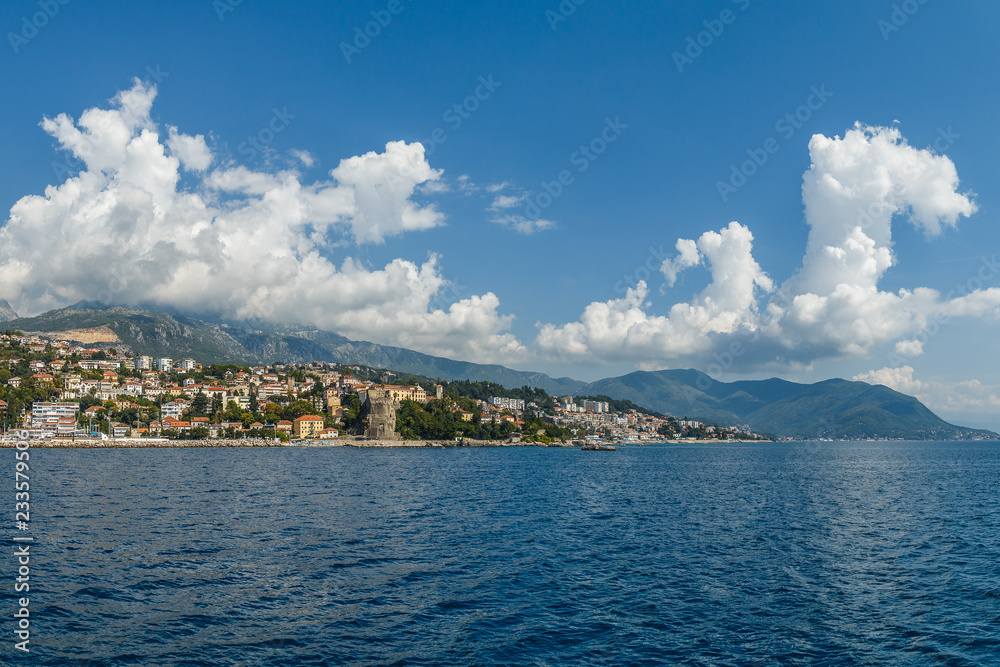View of the city of Herceg Novi in the Bay of Kotor in Montenegro