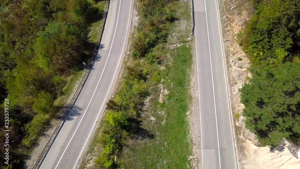 Aerial view of the serpentine mountain road. Croatia. Top view Aerial view of the serpentine mountain road. Croatia. Top view