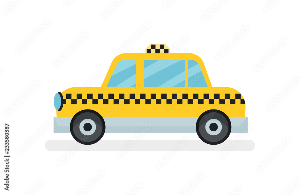 Flat vector icon of classic yellow taxi cab. Passenger automobile. Urban transport theme Flat vector icon of classic yellow taxi cab. Passenger automobile. Urban transport theme