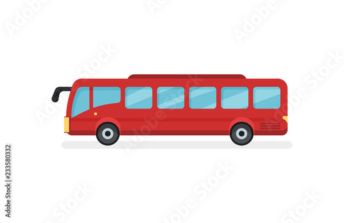 Flat vector icon of red city bus. Motor vehicle for passengers. Urban public transport