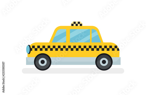 Flat vector icon of classic yellow taxi cab. Passenger automobile. Urban transport theme