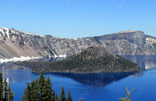 Beautiful view on Crater Lake and Wizard Island. Crater Lake National Park, Oregon photo