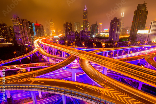 Traffic tracks in the downtown area of Shanghai at night