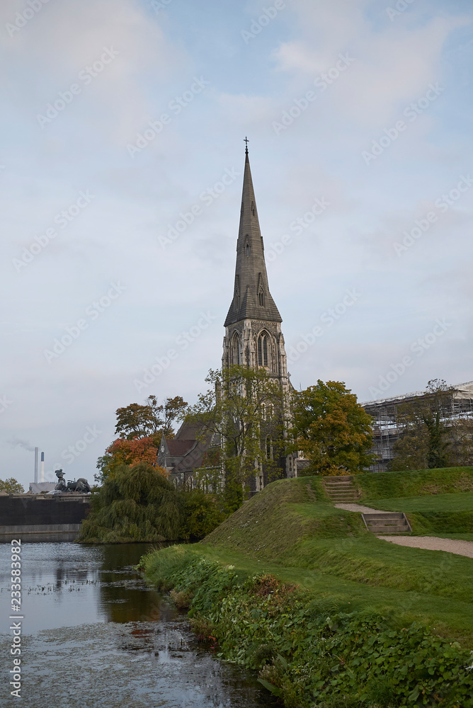 Copenhagen, Denmark - October 09, 2018 : View of St Alban church in Copenhagen