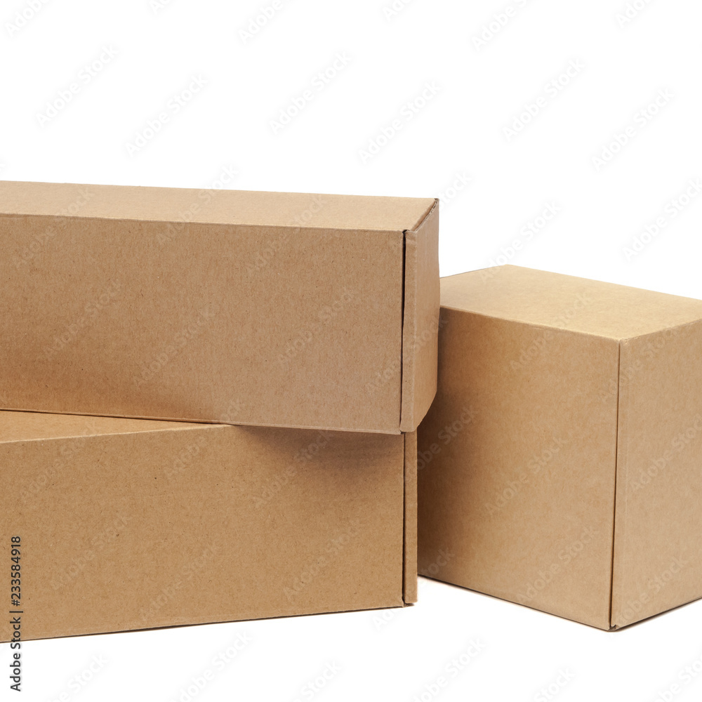 Cardboard boxes for goods on a white background. Different size. Isolated on white background. Cardboard boxes for goods on a white background. Different size. Isolated on white background.